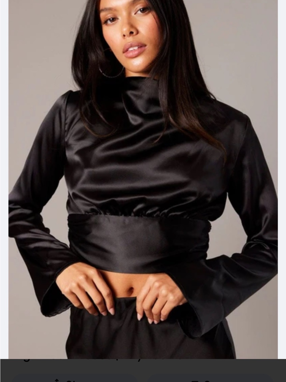 Zara Black Satin Long-Sleeve Crop Top